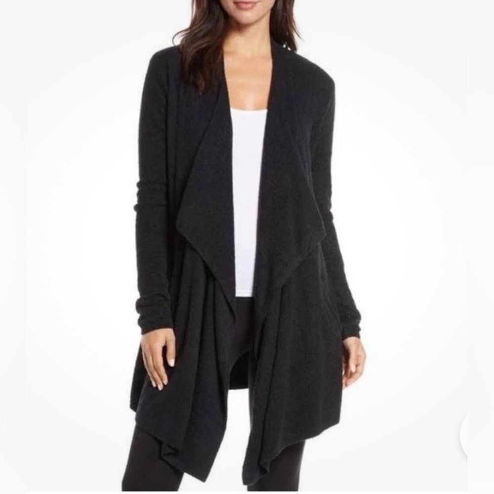 Barefoot Dreams Cardigan Women S/M Black Bamboo Chic Lite Drape Front 436